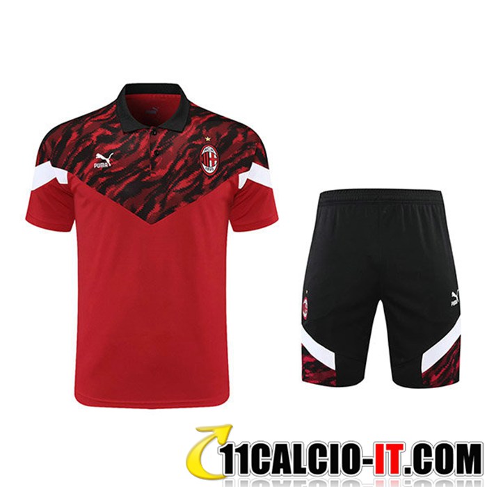 Creare Kit Maglia Polo AC Milan Pantaloncini Nero/Rosso 2021/2022