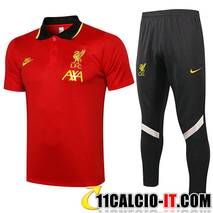 Offerta Kit Maglia Polo FC Liverpool Pantaloni Rosso/Nero 2021/2022