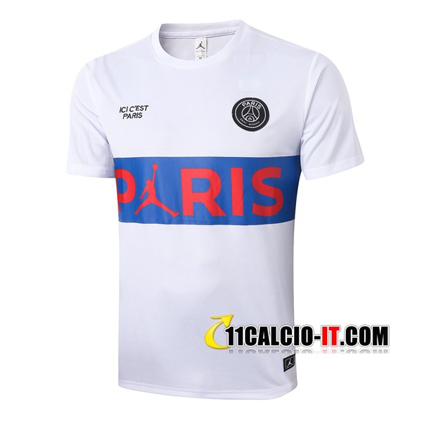 Nuove T Shirt Allenamento Paris PSG Bianco Blu 2020/21 | Tailandia